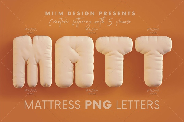 PNG حروف الفبا با افکت تشک و بالش سه بعدی (3D)