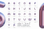 PNG حروف الفبا میله ای کرومی شکل سه بعدی (3D)