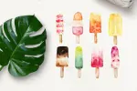 گل و بوته تروپیکال و گرمسیری آبرنگی + پترن و عناصر طراحی