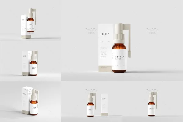 موکاپ بطری اسپری حلق و دهان با جعبه