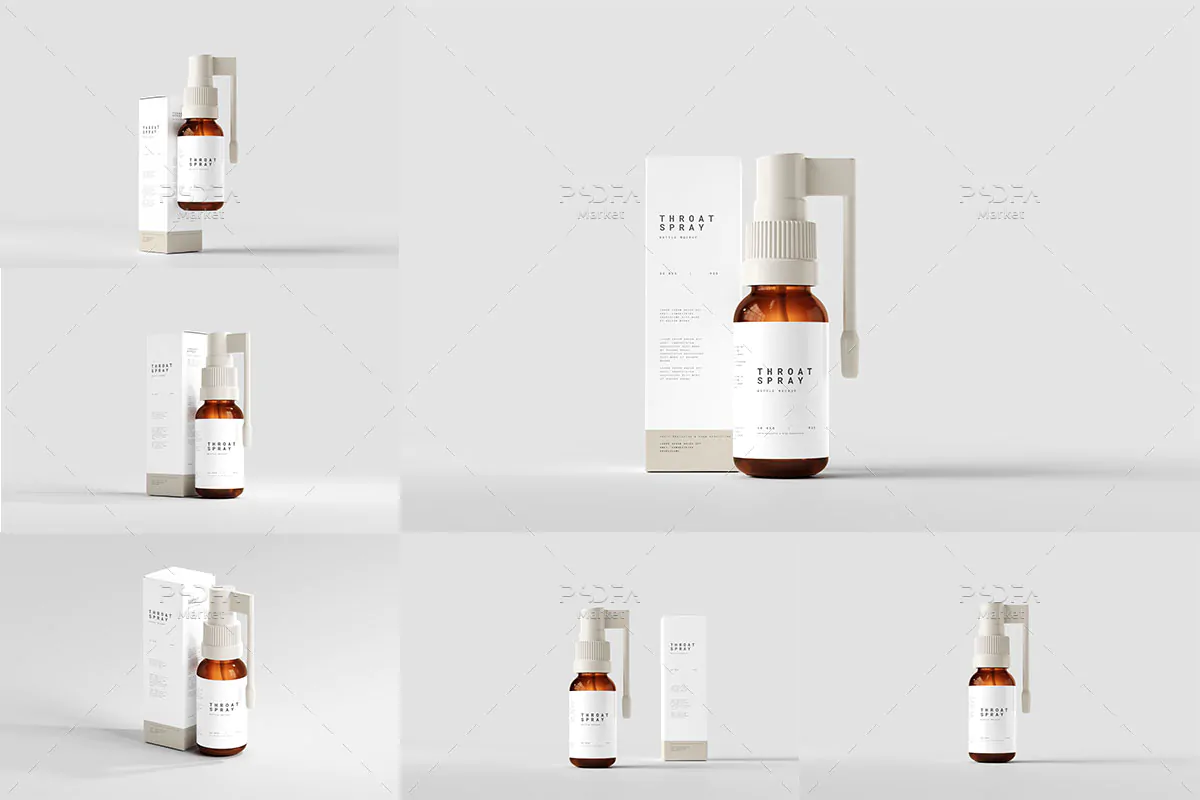 موکاپ بطری اسپری حلق و دهان با جعبه