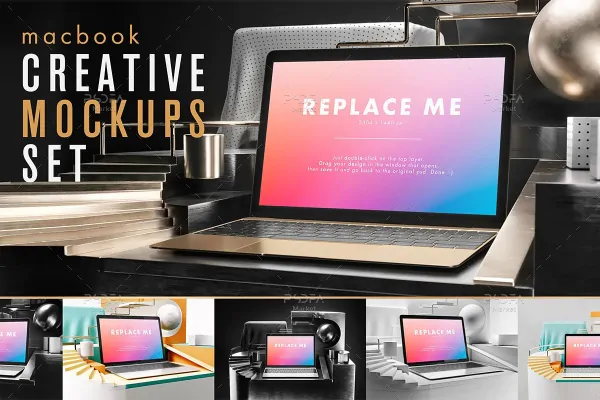 موکاپ مک بوک خلاقانه شیک و زیبا Macbook Creative Mockup - 10