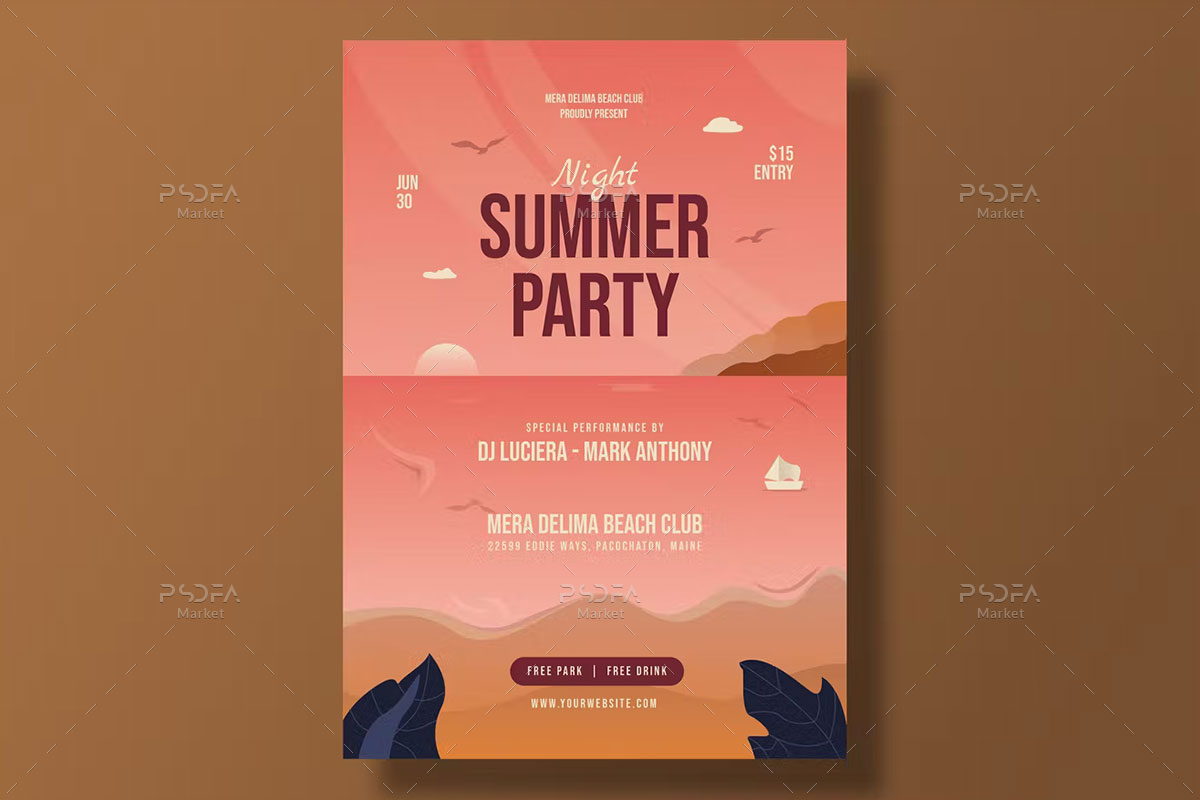 طرح تراکت جشن و مهمانی تابستانی ساحلی + پست و استوری