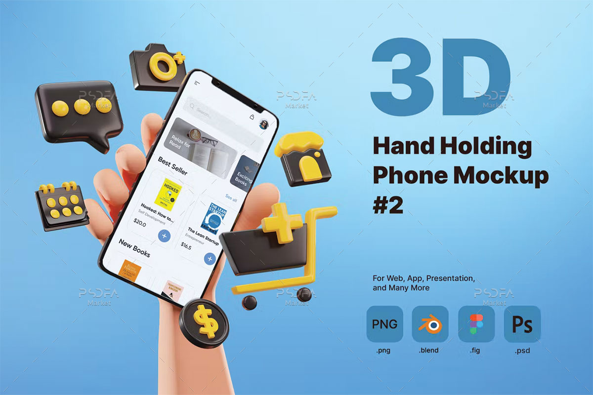 موکاپ موبایل در دست 3D فروشگاهی