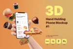 موکاپ گوشی موبایل در دست 3D برای صنایع غذایی