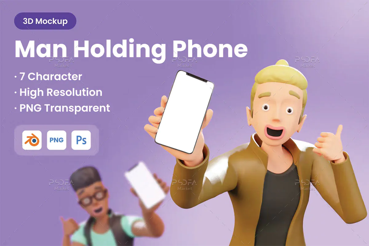 موکاپ گوشی موبایل در دست مرد 3D
