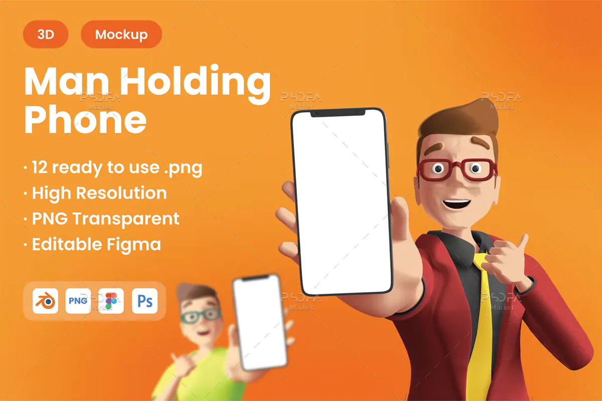 موکاپ گوشی موبایل در دست مرد 3D