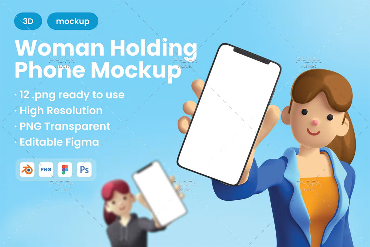 موکاپ موبایل در دست زن 3D