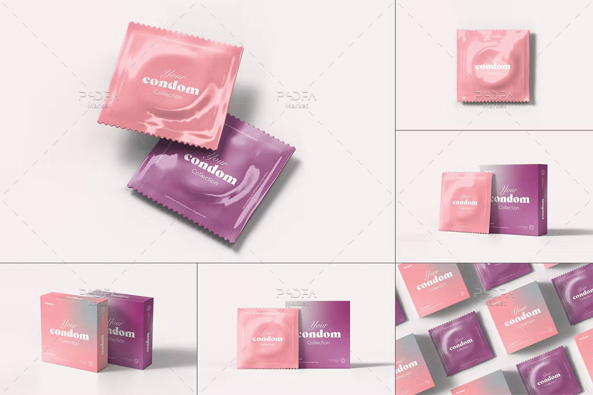موکاپ بسته بندی کاندوم با جعبه