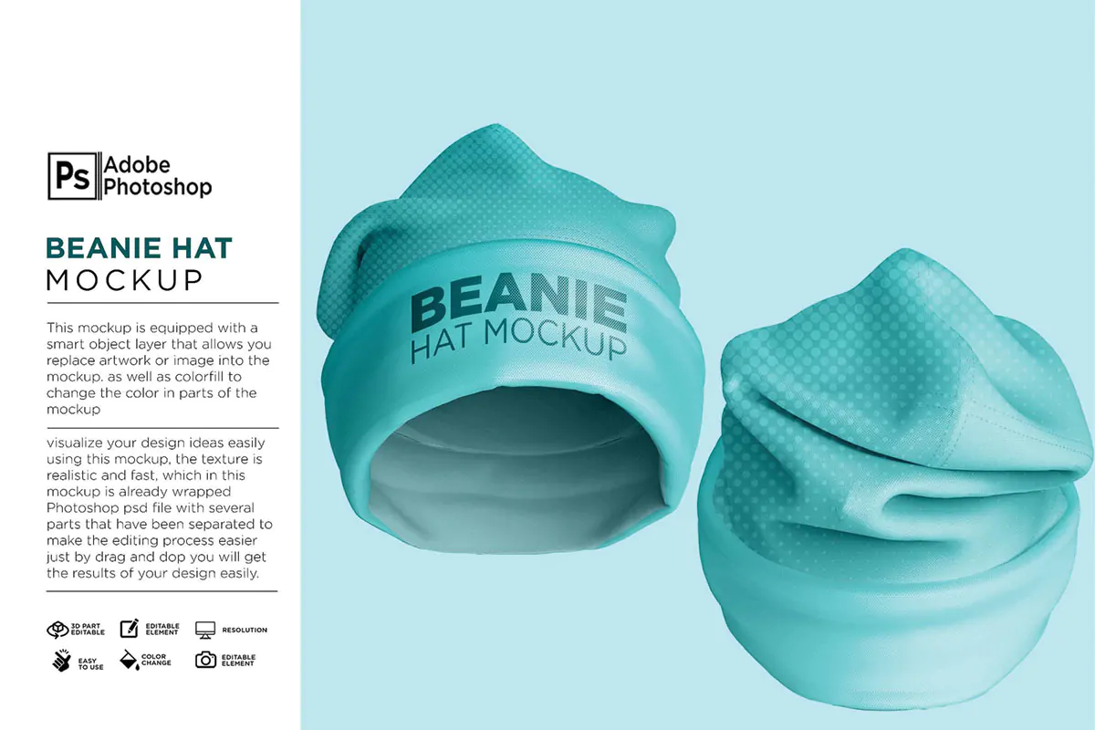 موکاپ کلاه لوبیا Beanie Hat