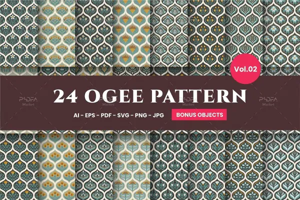 24 پترن نقوش اسلیمی تزئینی دکوراتیو وکتور