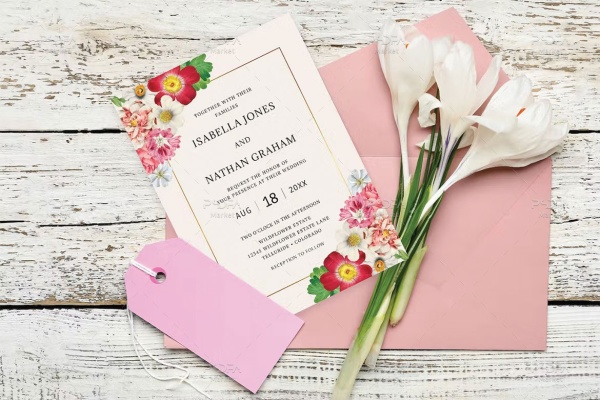 طرح کارت دعوت عروسی با گل صورتی و قرمز