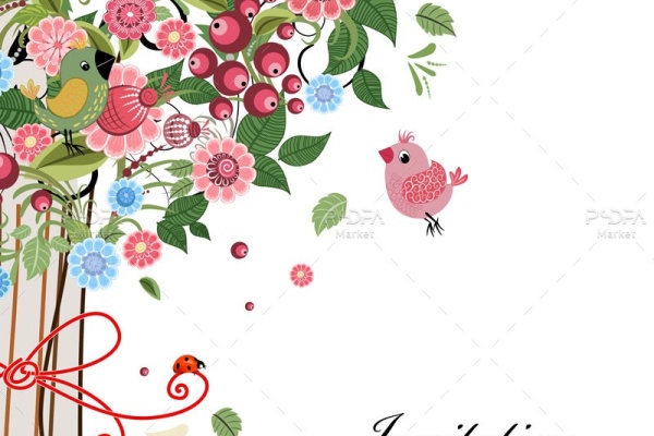 طرح وکتور گل و پرنده فانتزی برای طراحی