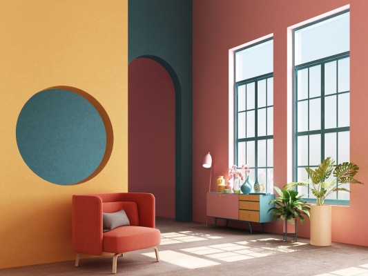 دیزاین دکوراسیون داخلی رنگی با پنجره‌های نورگیر