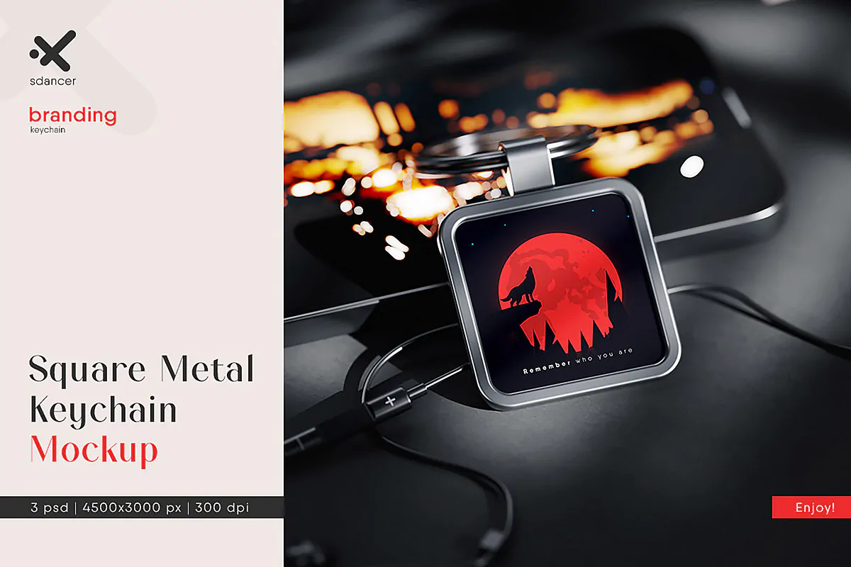 موکاپ جاکلیدی مربعی فلزی