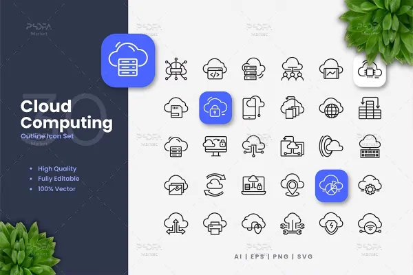 30 آیکون پردازش و رایانش ابری Cloud Computing