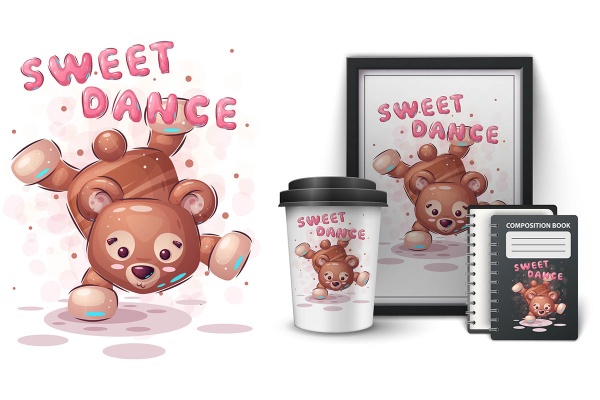 طرح وکتور خرس کارتونی و کودکانه در حال رقص