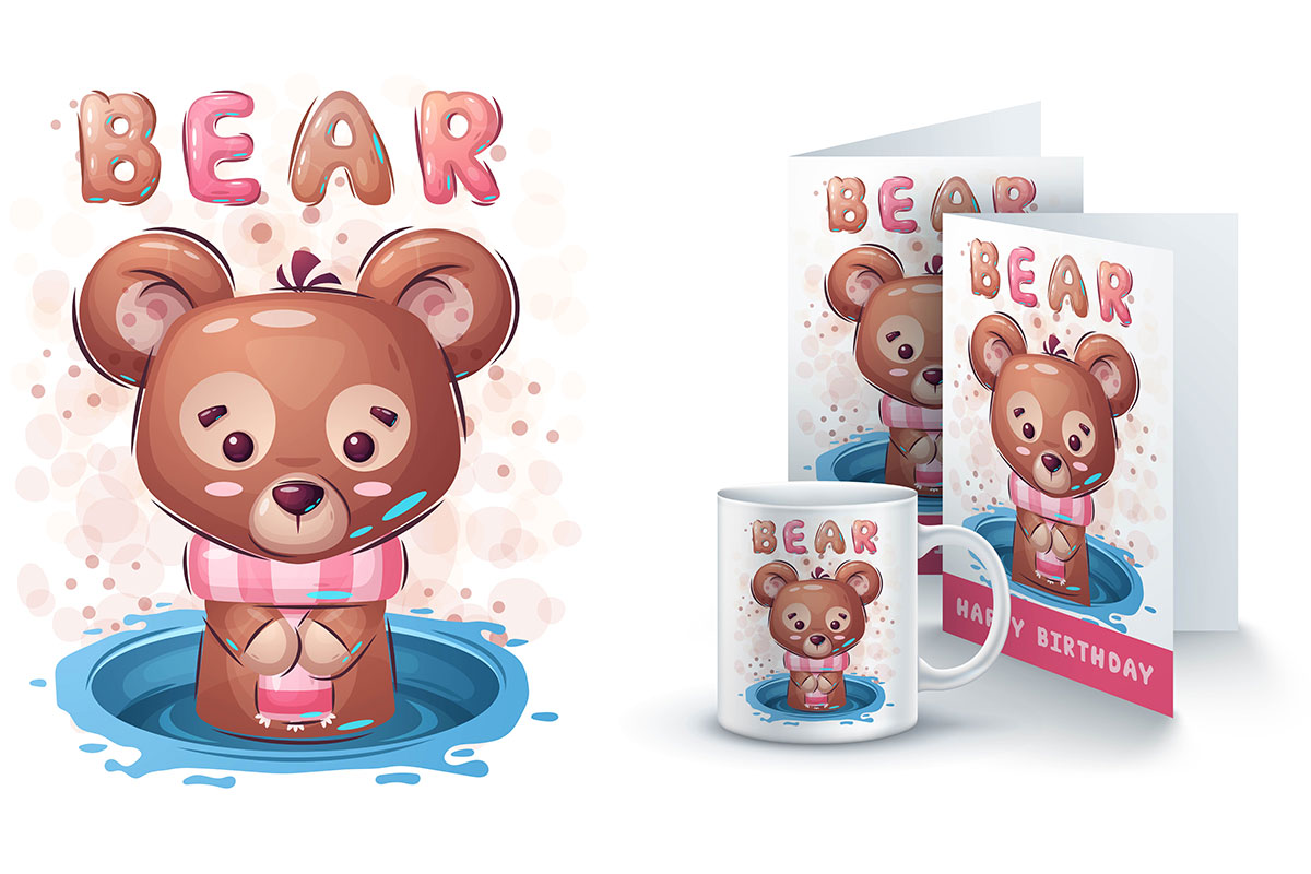 طرح وکتور خرس تدی کارتونی و کودکانه