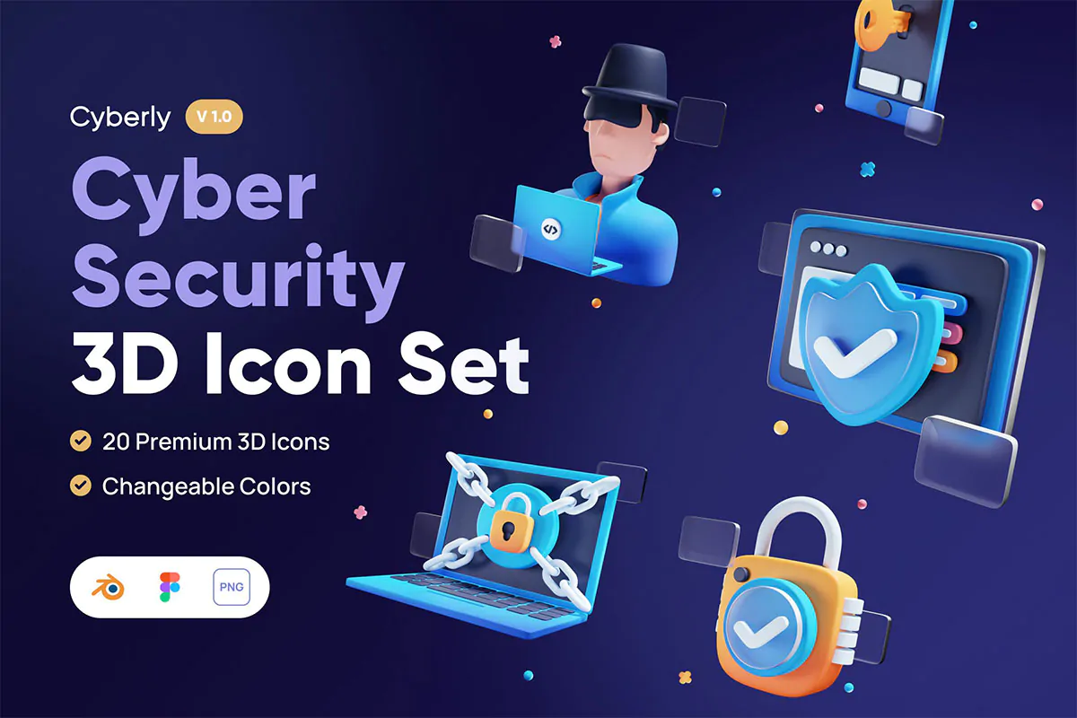 آیکون امنیت شبکه و سایبری 3D