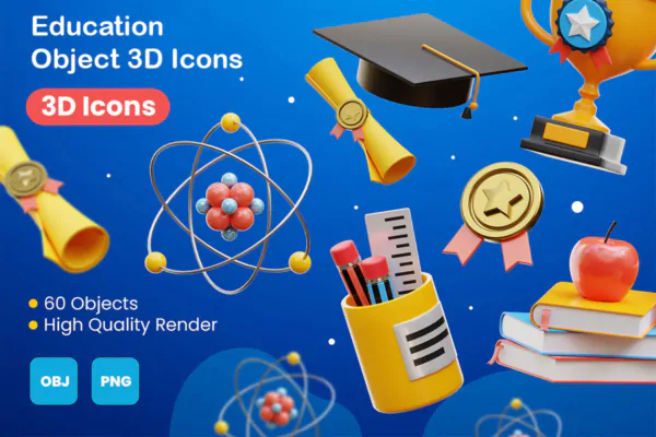 60 آیکون آموزش و تحصیلات 3D