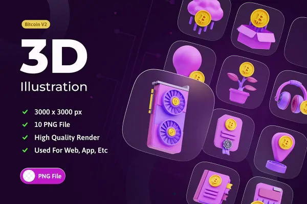 10 آیکون ارز دیجیتال و بیت کوین 3D
