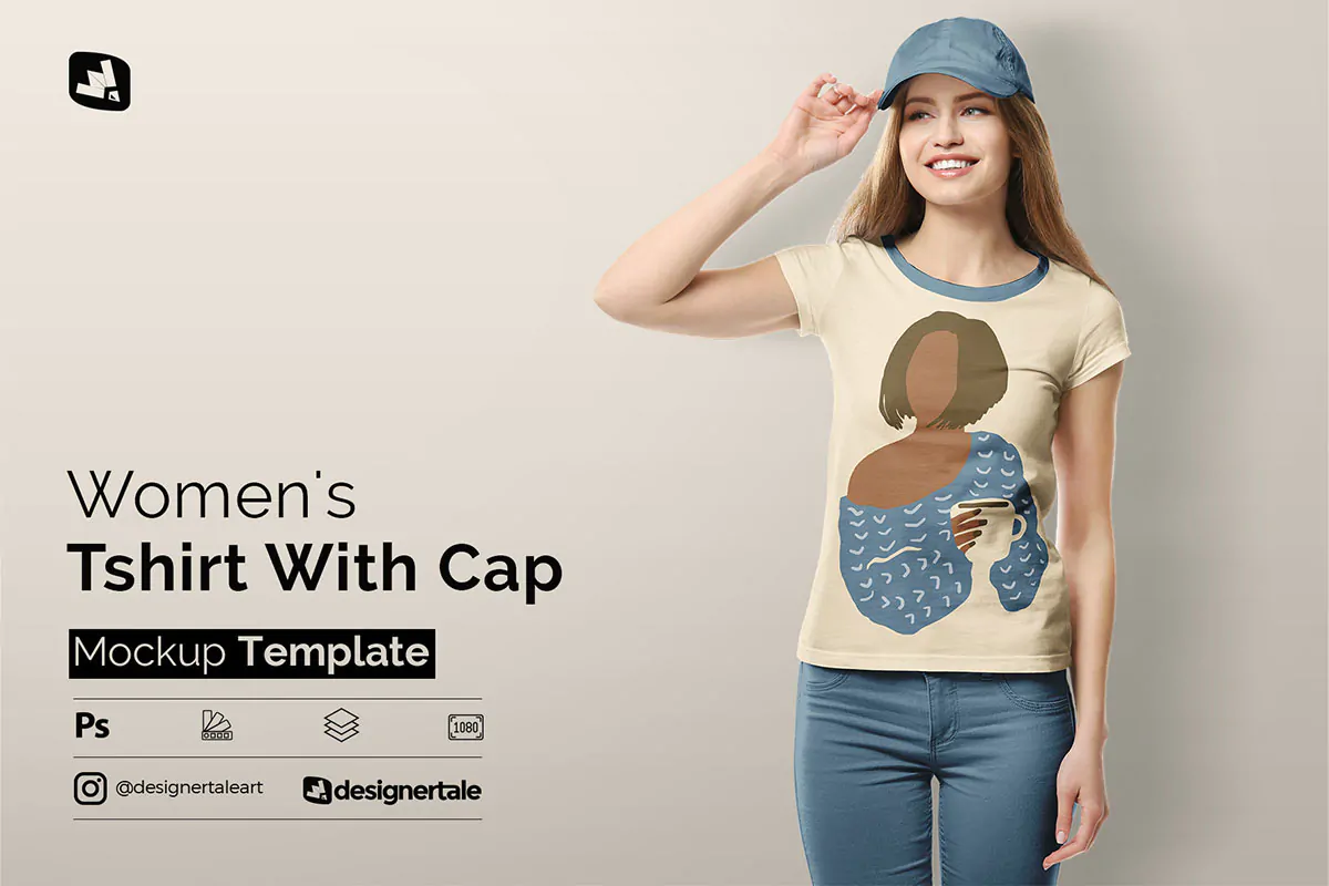 موکاپ تیشرت زنانه با کلاه