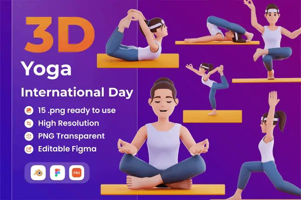 PNG کاراکتر زن در حال یوگا