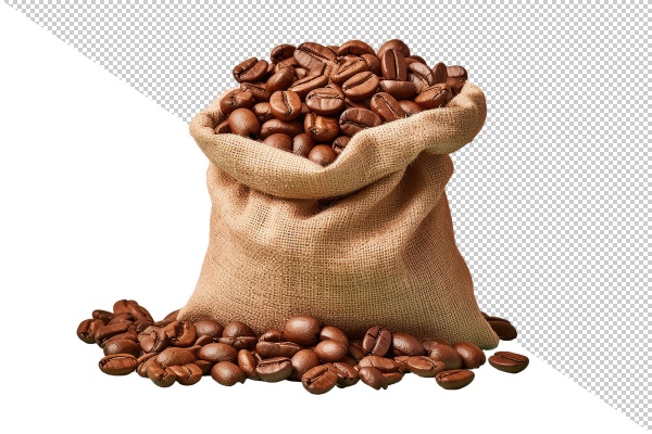PNG دانه های قهوه برشته شده داخل کیسه
