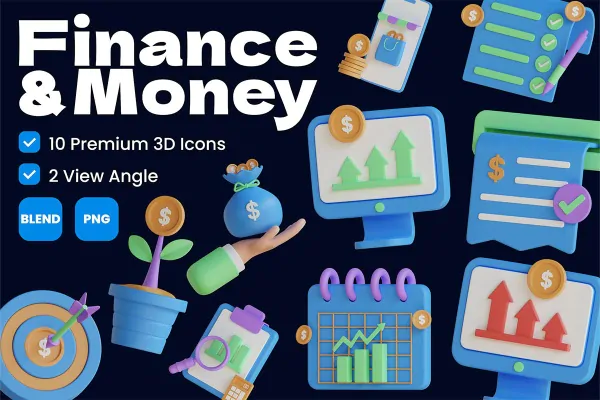 10 آیکون پول و امور مالی 3D