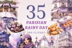 طرح آبرنگی شهر پاریس در روز بارانی