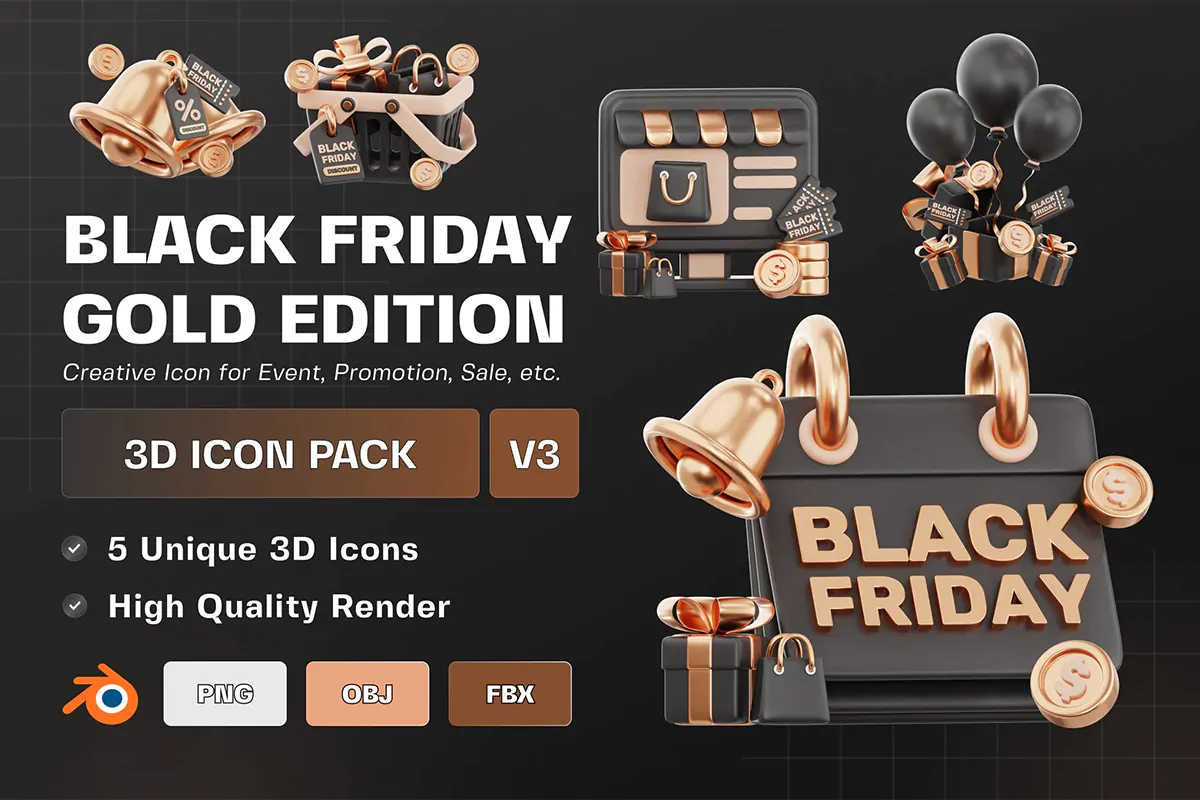 آیکون سه بعدی جمعه سیاه Black Friday