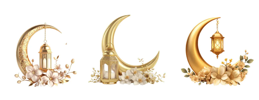 طرح سه بعدی فانوس و هلال ماه رمضان PNG