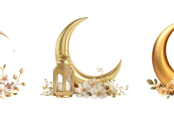 طرح سه بعدی فانوس و هلال ماه رمضان PNG