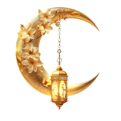 PNG هلال ماه رمضان و فانوس طلایی