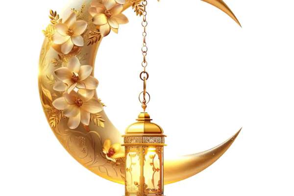 PNG هلال ماه رمضان و فانوس طلایی