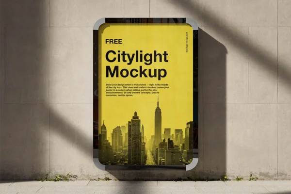موکاپ رایگان پوستر Citylight عمودی شهری