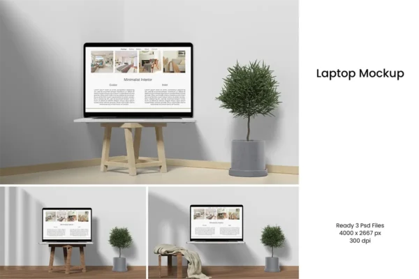 موکاپ لپ تاپ نمای روبه‌رو با سایه