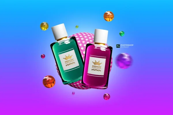 موکاپ بطری شیشه‌ای معلق