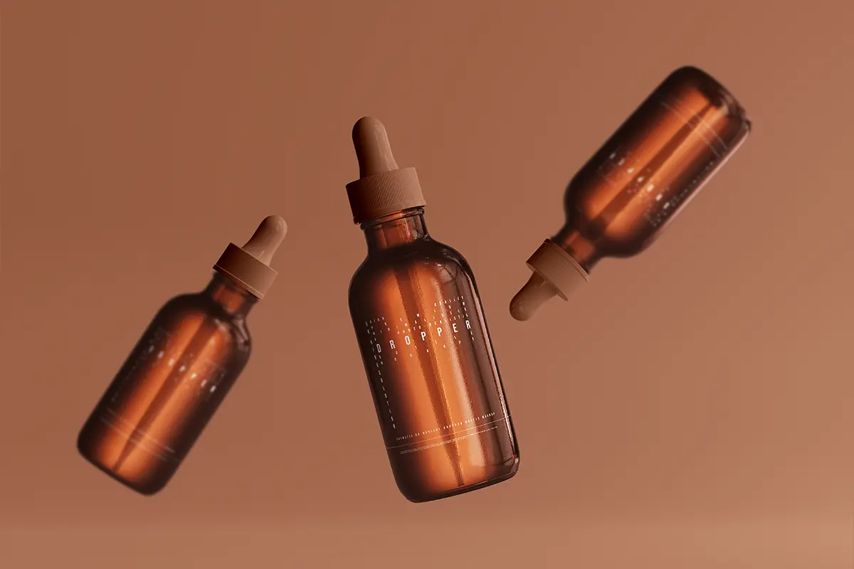 موکاپ بطری قطرهای شیشهای کهربایی همراه با جعبه - تصویر 18 - 17 موکاپ بطری قطرهای شیشهای کهربایی همراه با جعبه - تصویر 18 - 17