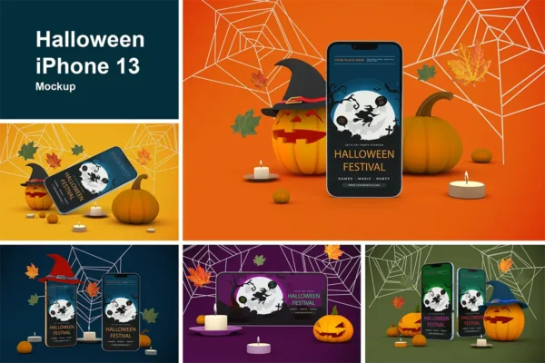 موکاپ آیفون 13 با تم هالووین